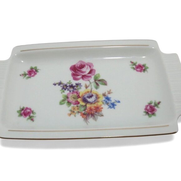 Vanity Set German Democratic Republic Floral Tray Ring Holder Heart Box Vintage - Picture 5 of 11